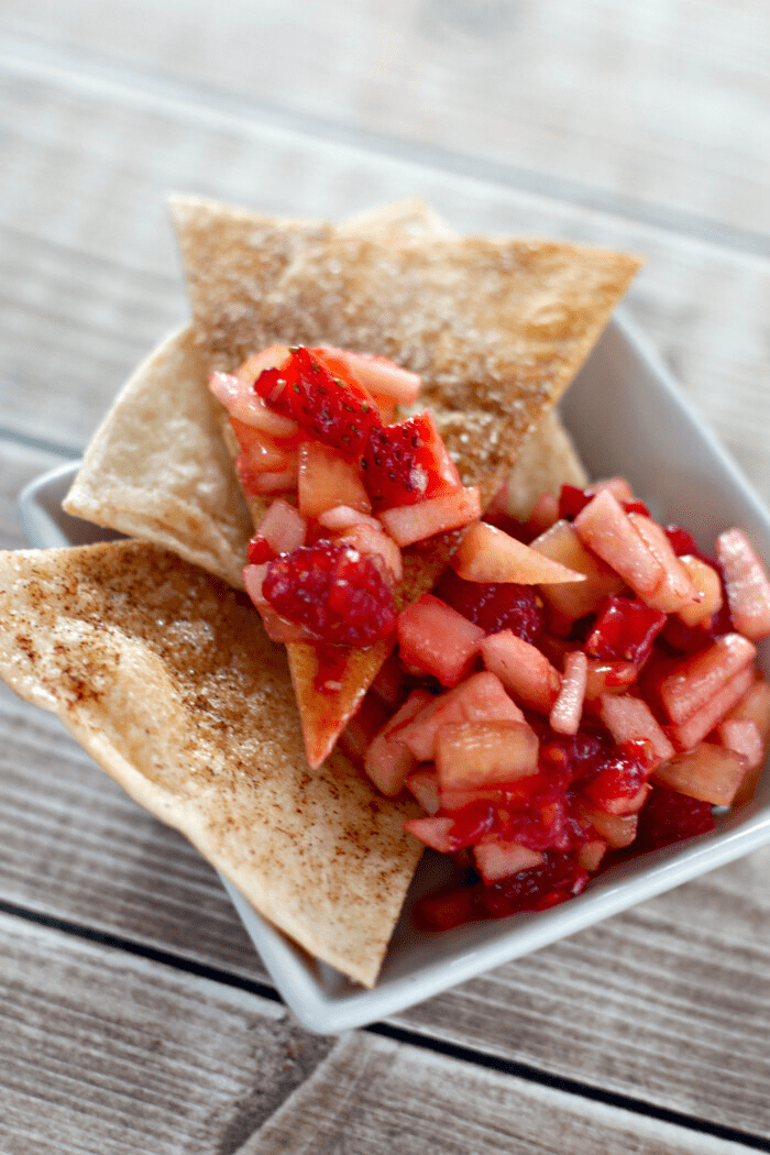 Tasty Fruit Salsa Served With Cinnamon Tortilla Chips