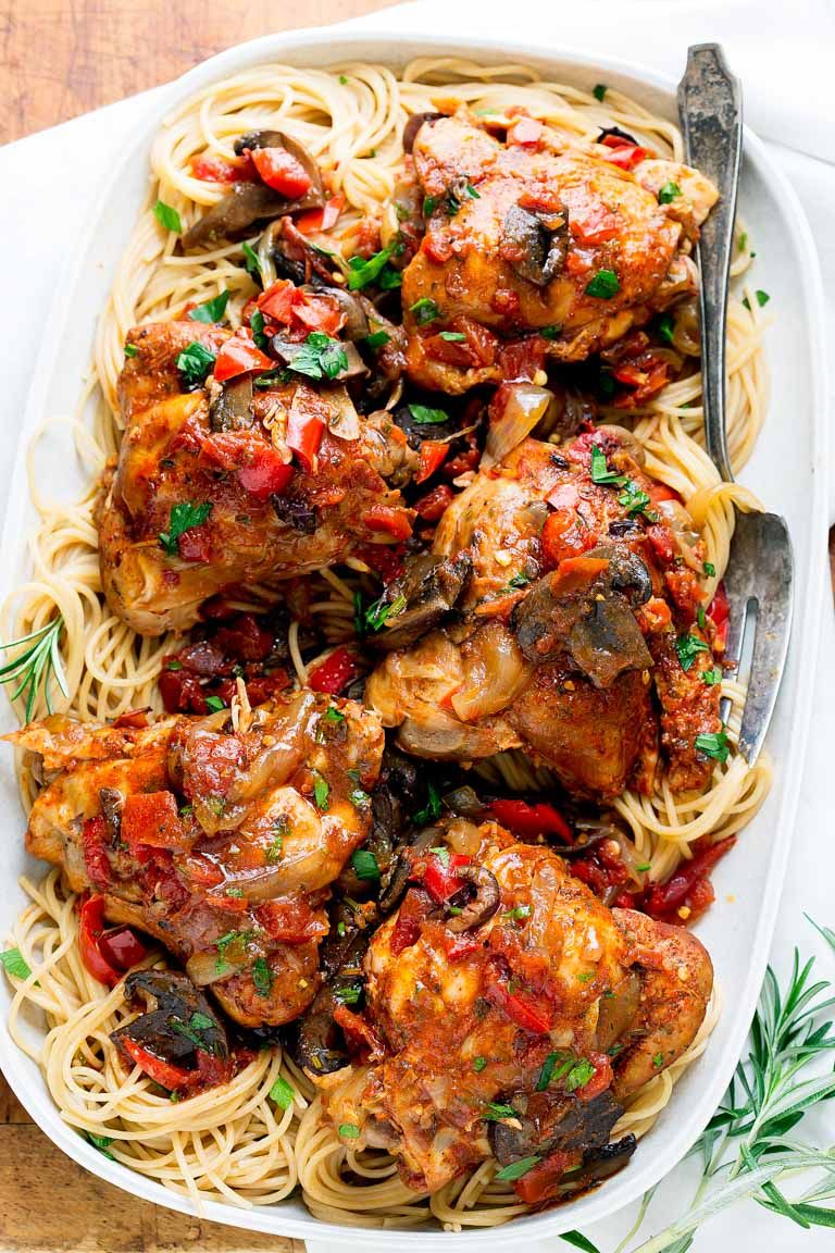 Crock Pot Chicken Thighs With Tomatoes and Peppers - Babe Life