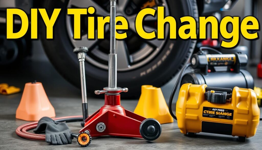 DIY tire change tools and safety precautions